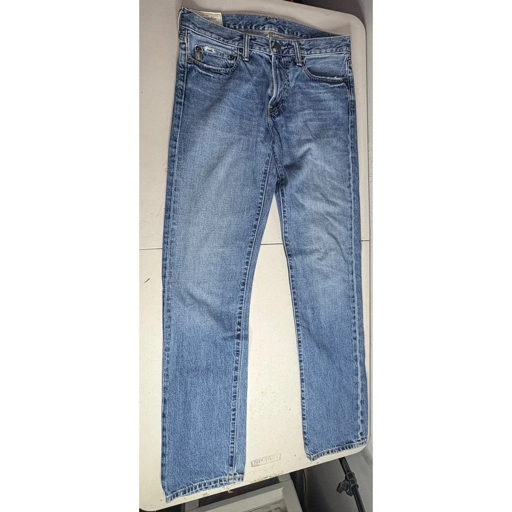 Abercrombie Fitch Mens Jeans W31 L34 Straight Leg Blue Denim Distressed Pockets